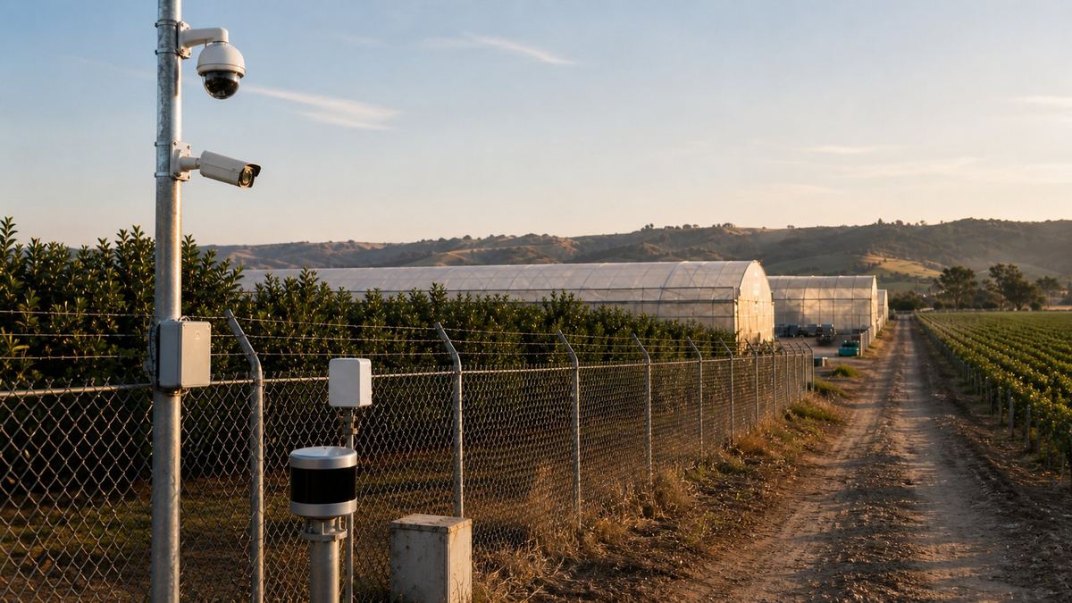 Cámara de seguridad y sensores en perímetro de cultivo