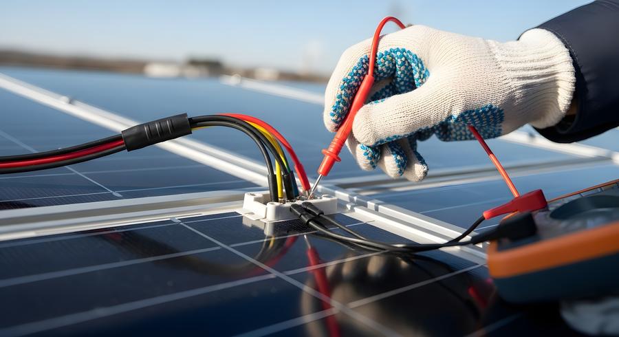 Técnico midiendo panel solar